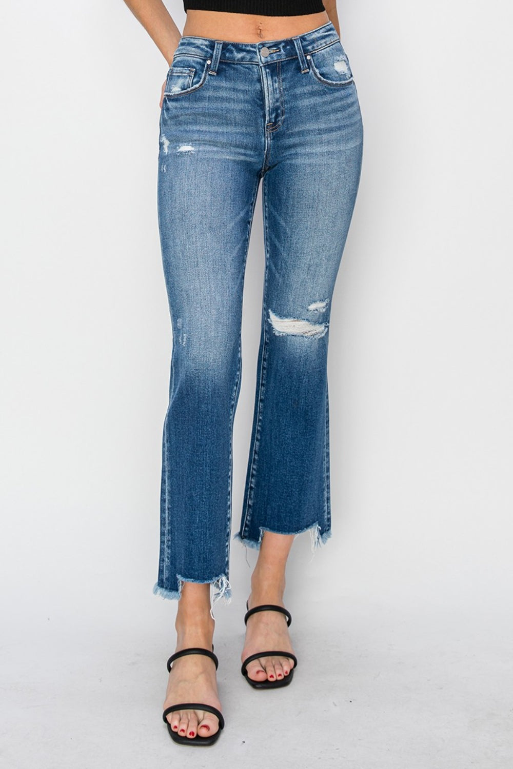 Misty Frayed Step Hem Ankle Straight Jeans