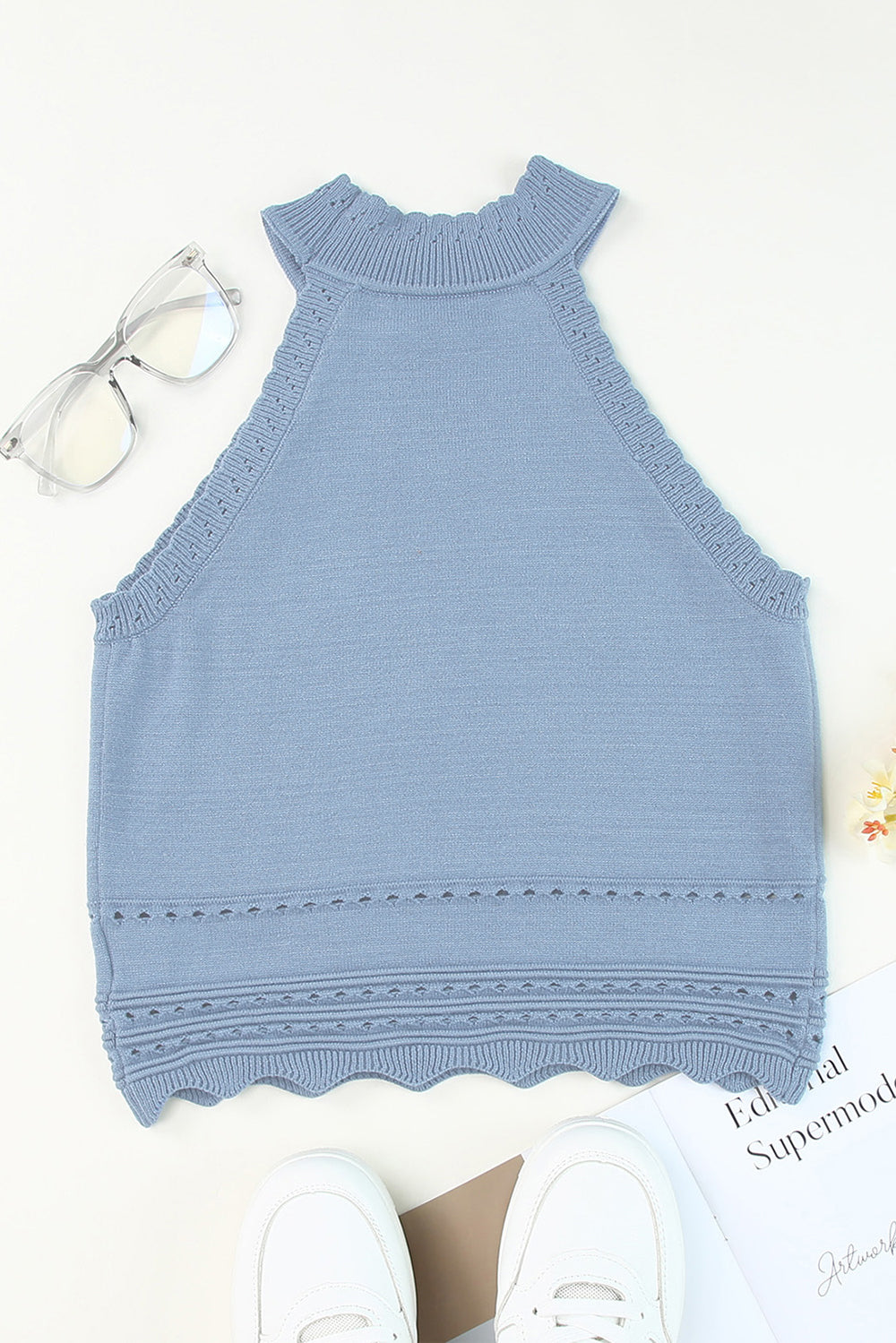 Allison Eyelet Mock Neck Tank