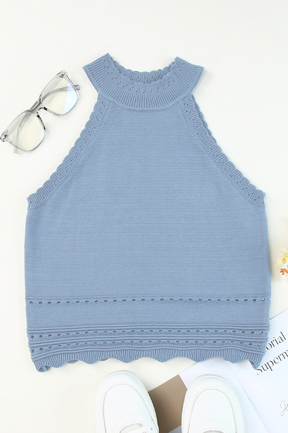 Allison Eyelet Mock Neck Tank