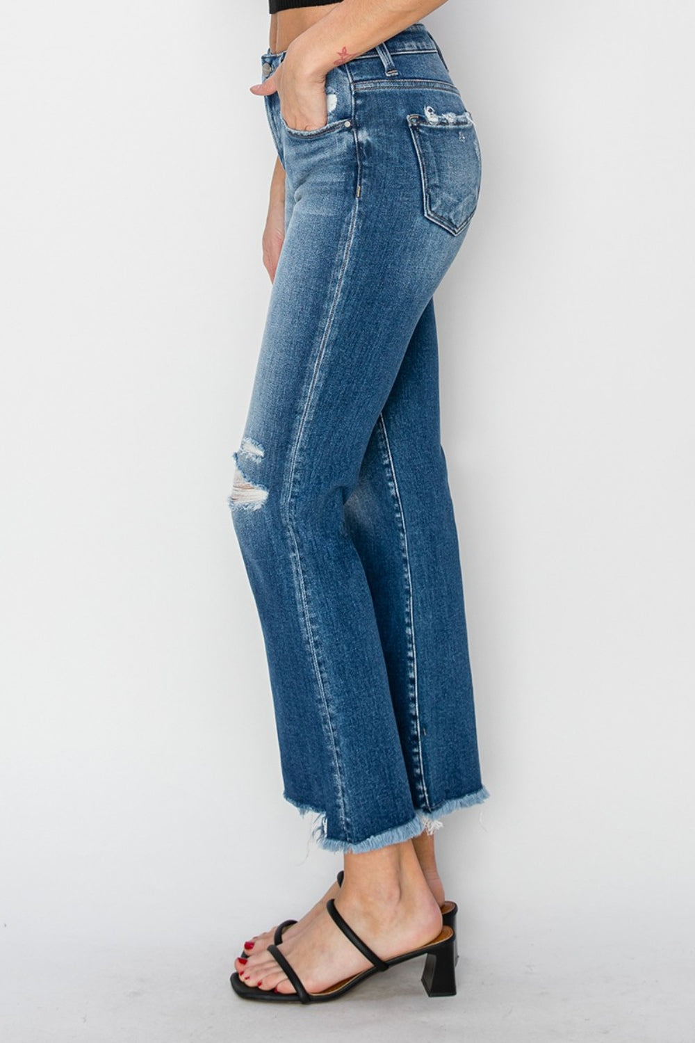 Misty Frayed Step Hem Ankle Straight Jeans