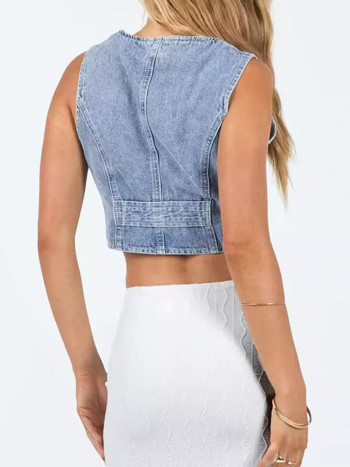 Meg Button Up Sleeveless Denim Top