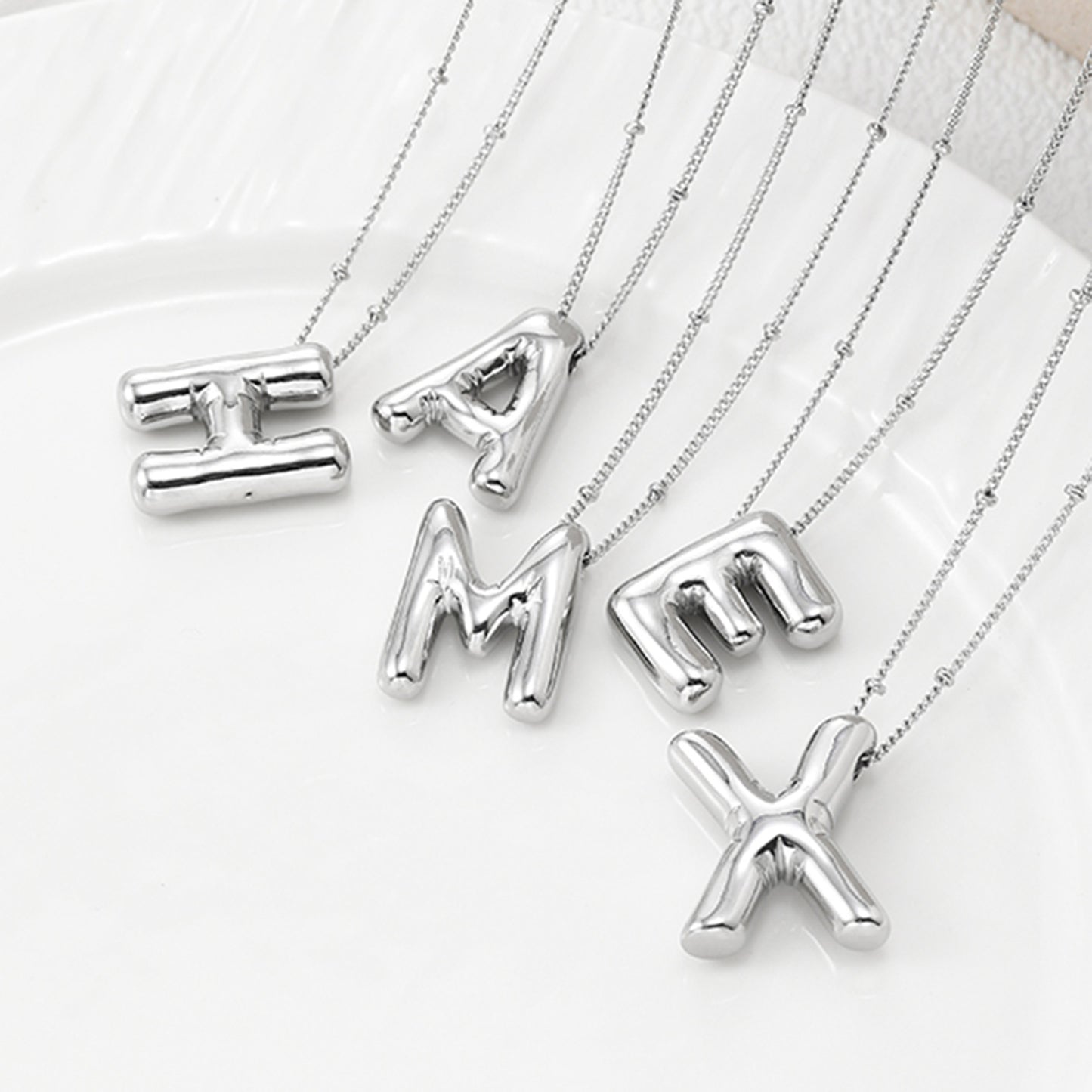 Bubble Letter Pendant Necklace (A-L)