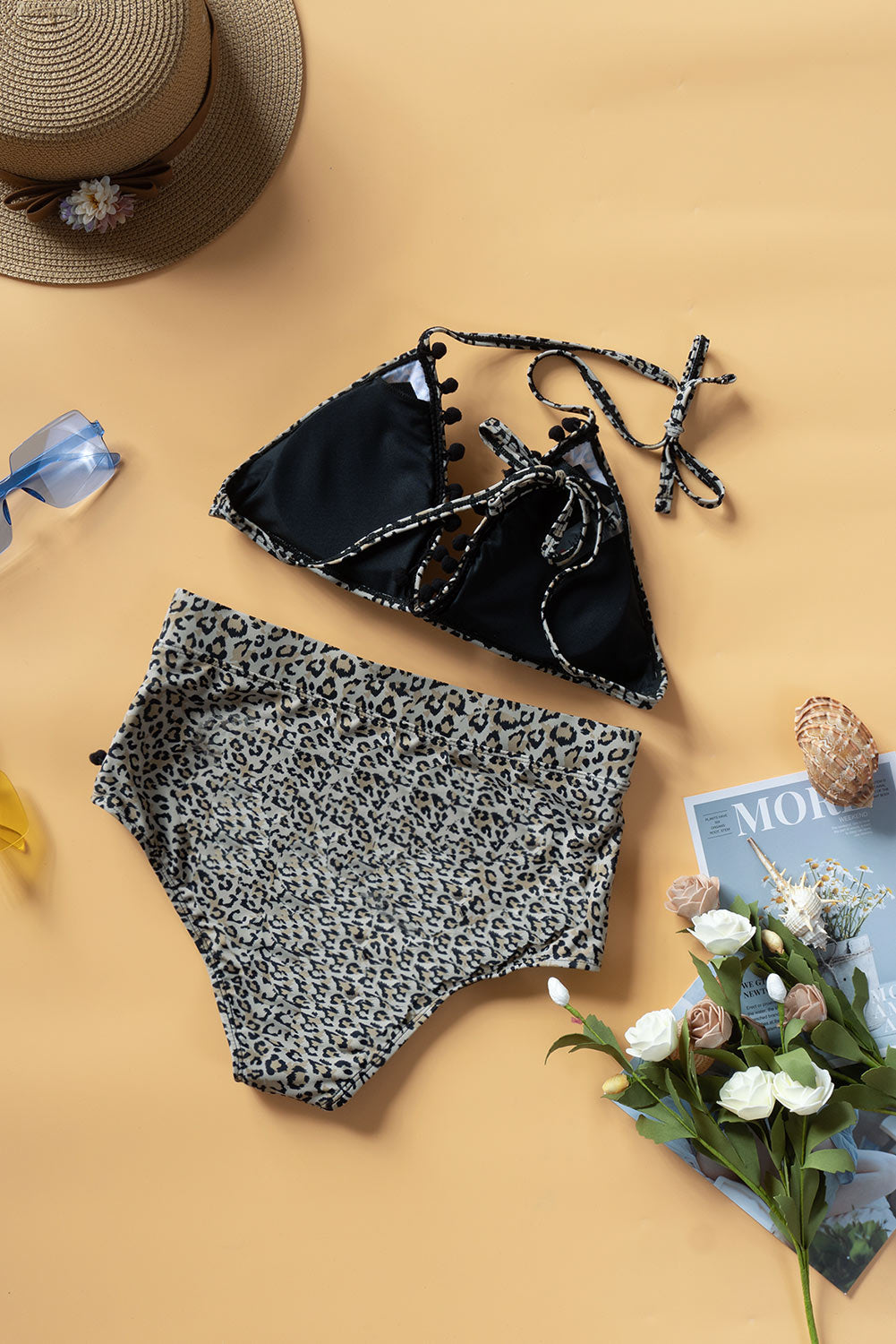 Rachel Pompom Detail Halter Neck Two-Piece Bikini Set