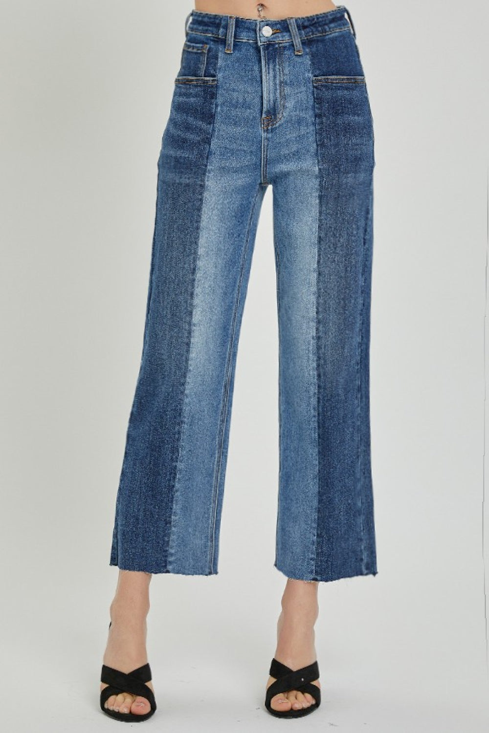 Nina Mid-Rise Waist Two-Tones Jeans with Pockets