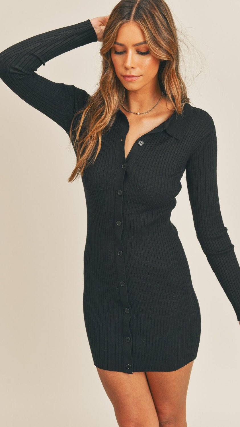 Mabel Button Up Ribbed Mini Dress
