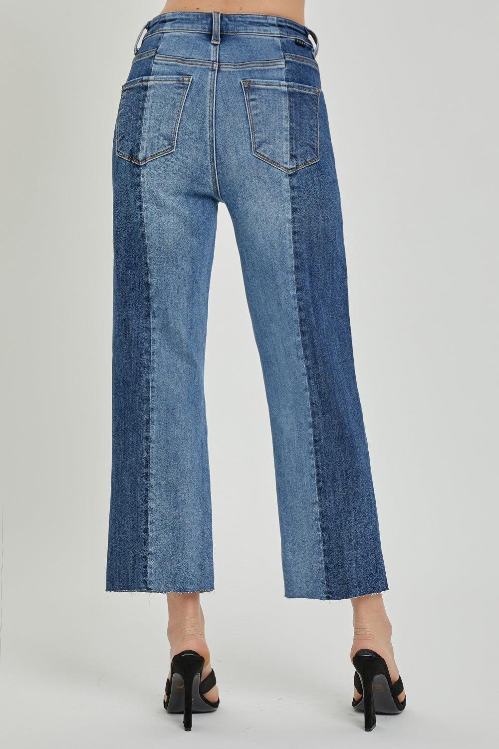 Nina Mid-Rise Waist Two-Tones Jeans with Pockets