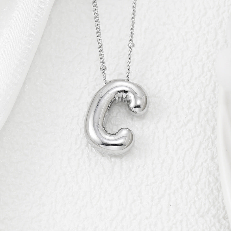 Bubble Letter Pendant Necklace (A-L)