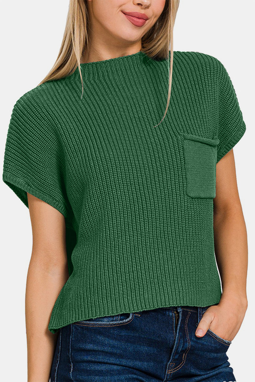 Zoe Mock Neck Short Sleeve Cropped Sweater