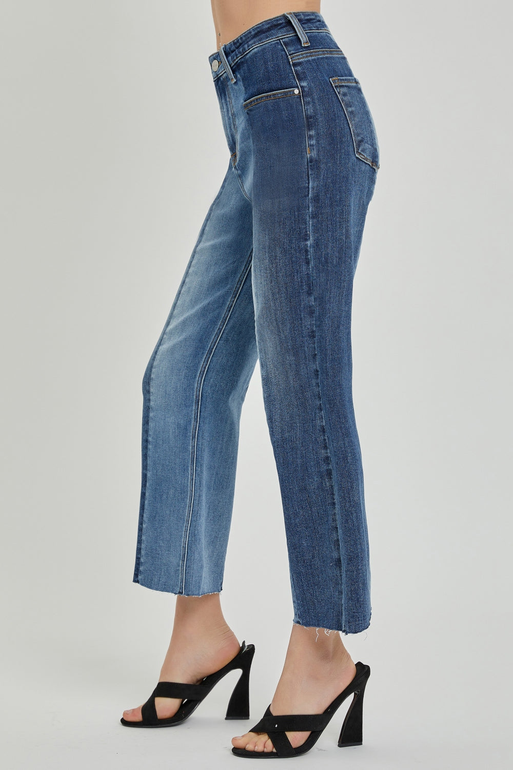 Nina Mid-Rise Waist Two-Tones Jeans with Pockets